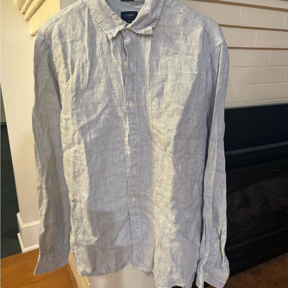 J. Crew Light Blue Striped Linen Casual Button Down Shirt (sz L) NWT